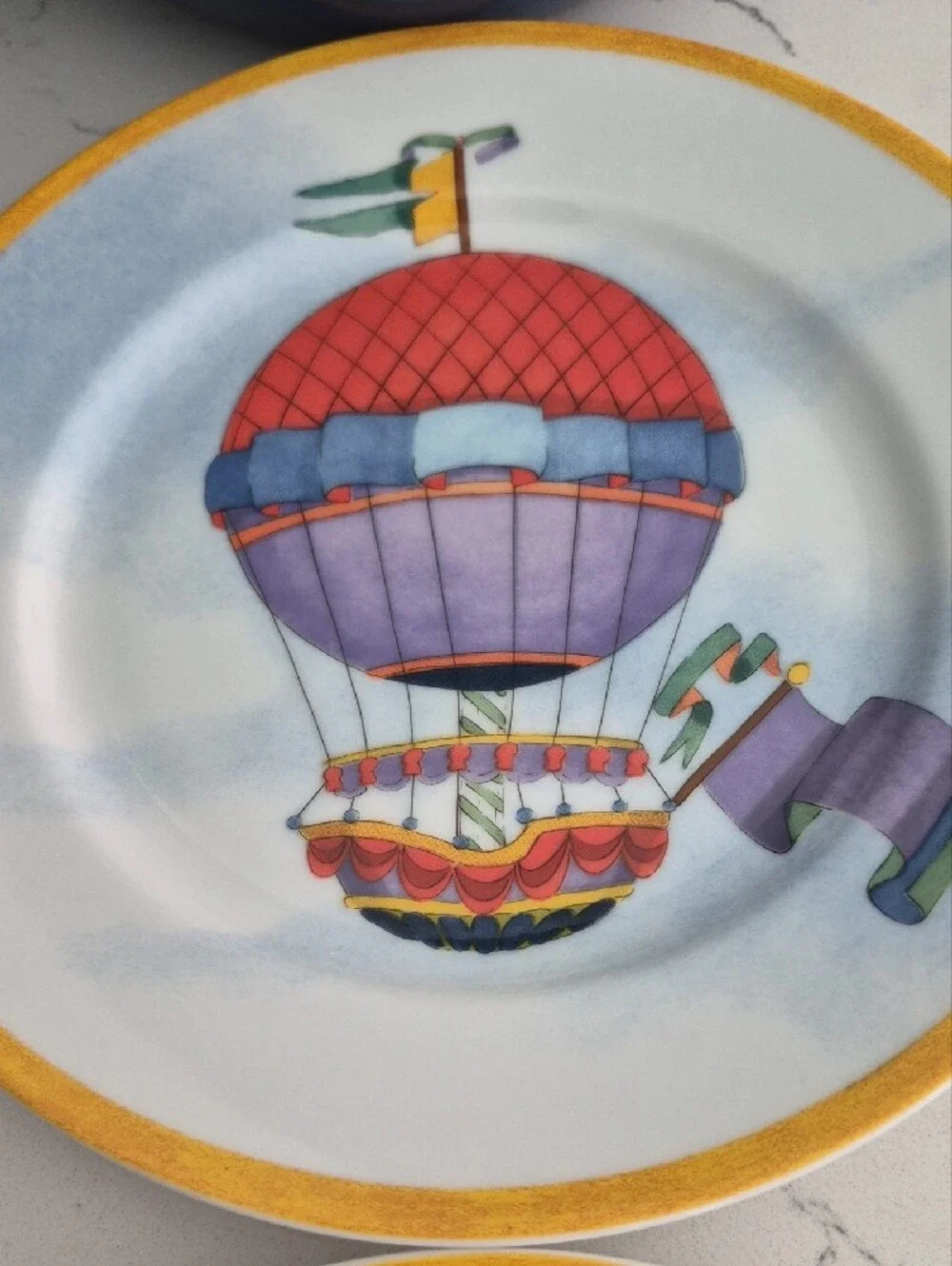 Williams Sonoma Hot Air Balloon Dessert Plates — Blue, Yellow, Green, Red 8